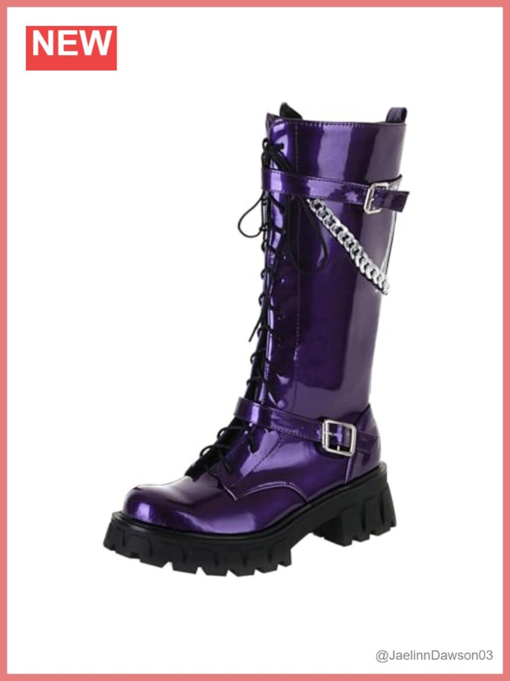 Goth PU Leather Lace Up Knee High Combat Boots Chunky Platform